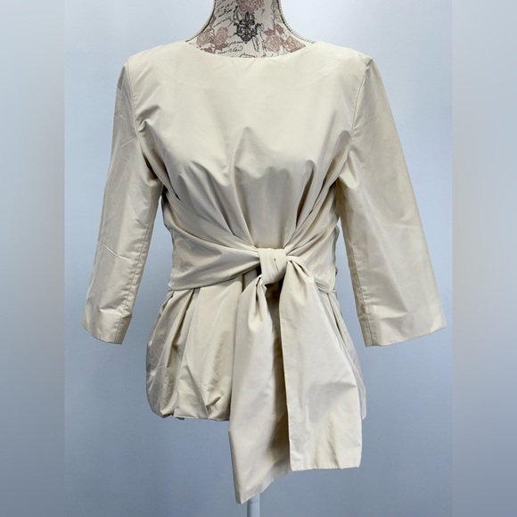 COS Beige crew neck 3/4 sleeve tie waist top size 8 - Picture 6 of 13